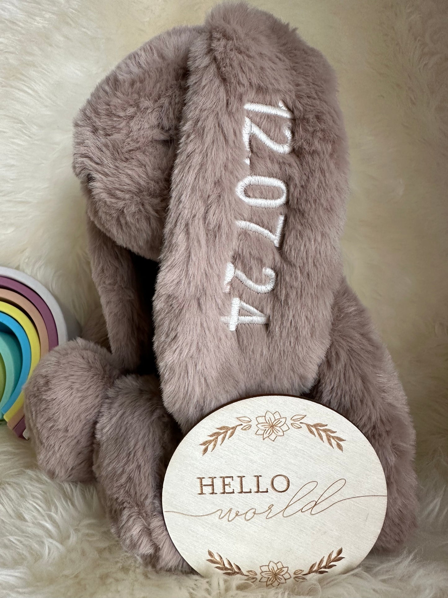 Embroidered Personalised Name Bunny Medium Taupe