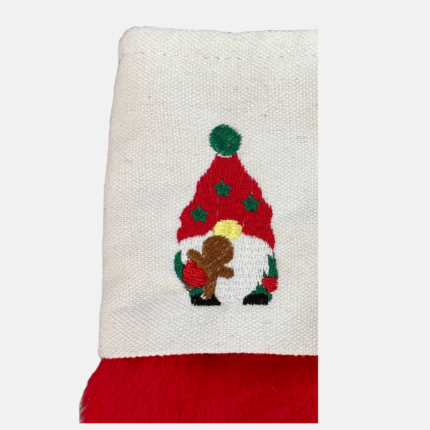 Personalised initial Christmas Pom Pom Red Faux Fur Stocking