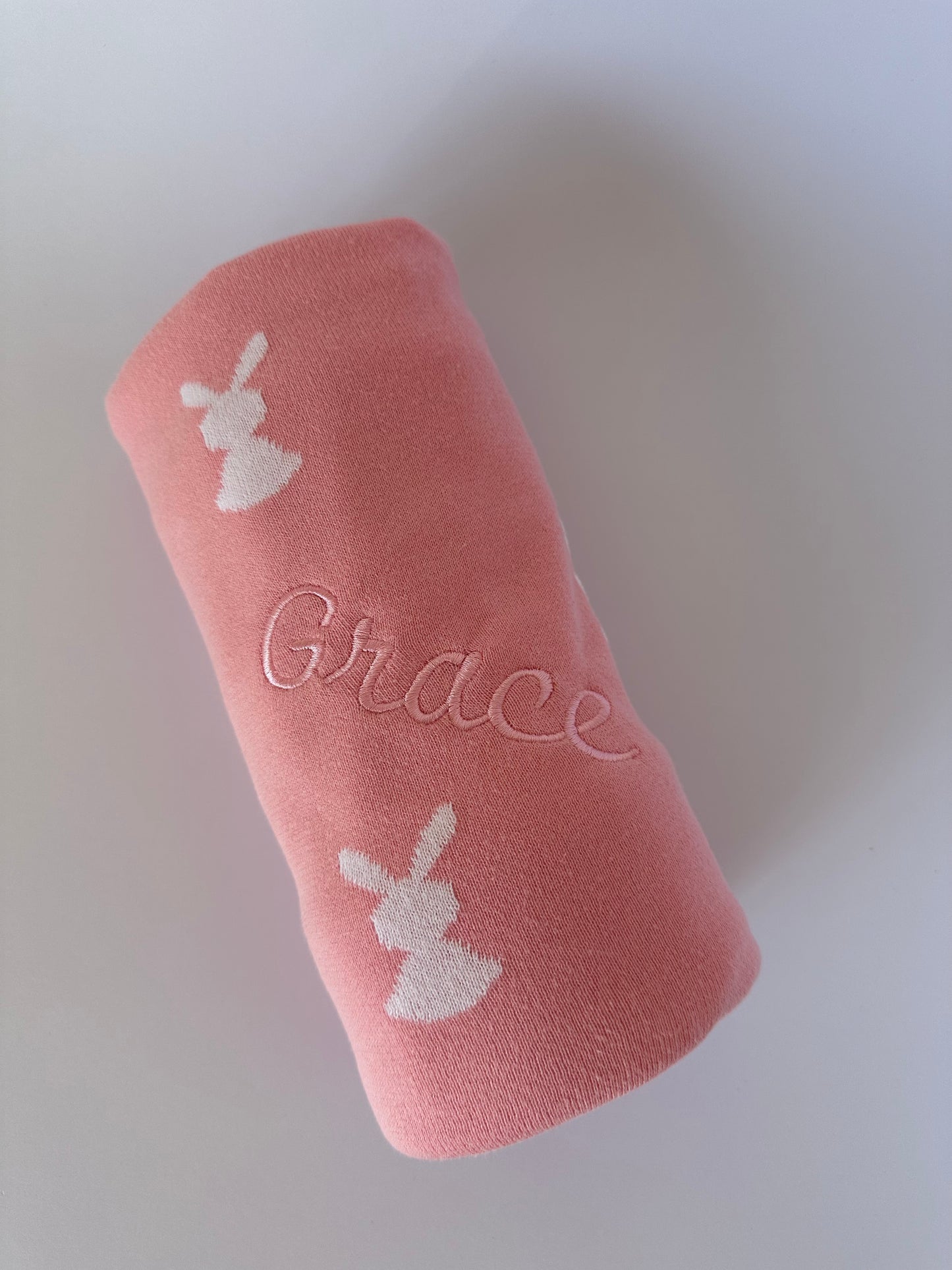 Custom Name Embroidered Baby Bunny Blanket Pink 100% Cotton