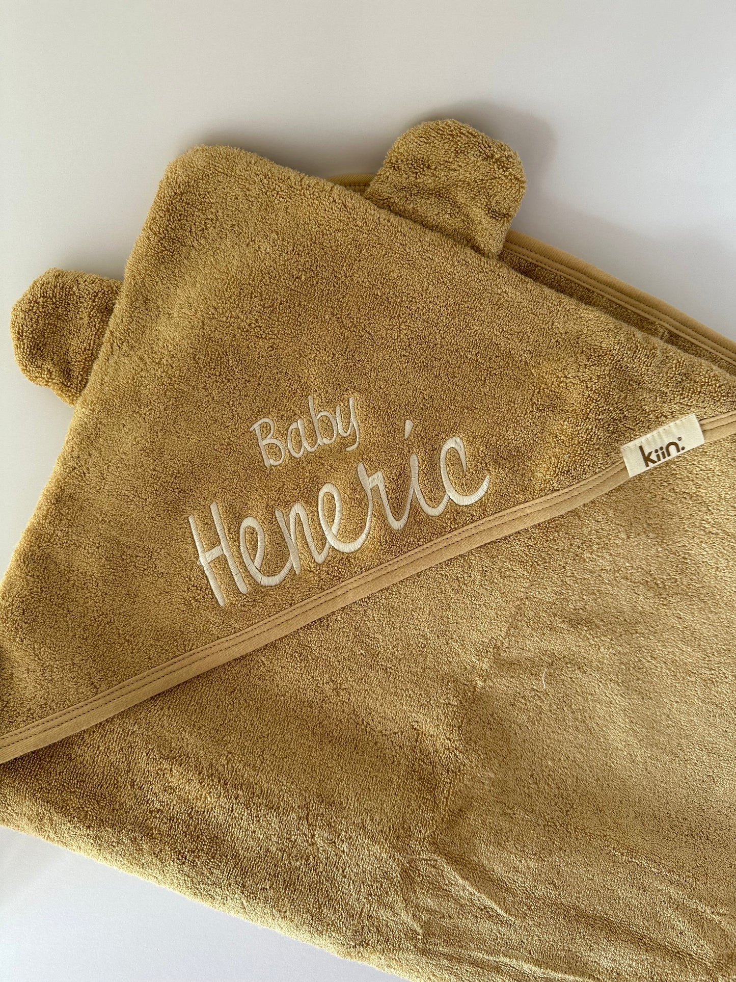 Personalised Hooded Baby Towel in Oat