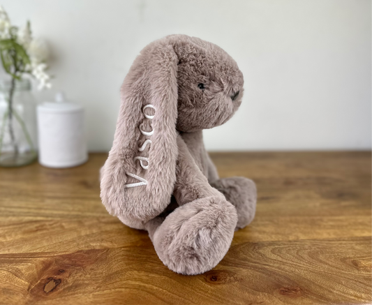 Embroidered Personalised Name Bunny Medium Taupe