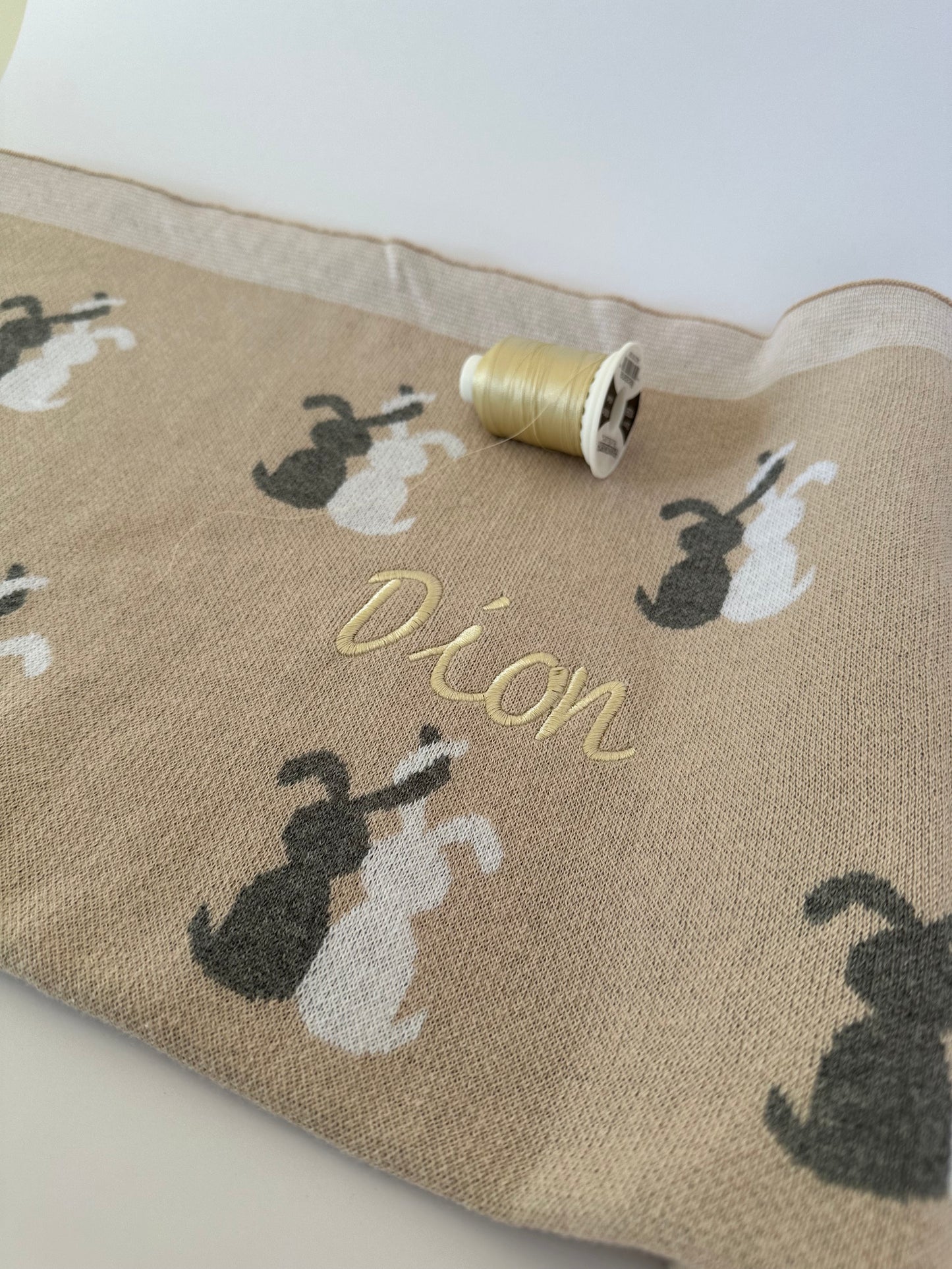 Custom Name Embroidered Baby Bunny Blanket Camel 100% Cotton