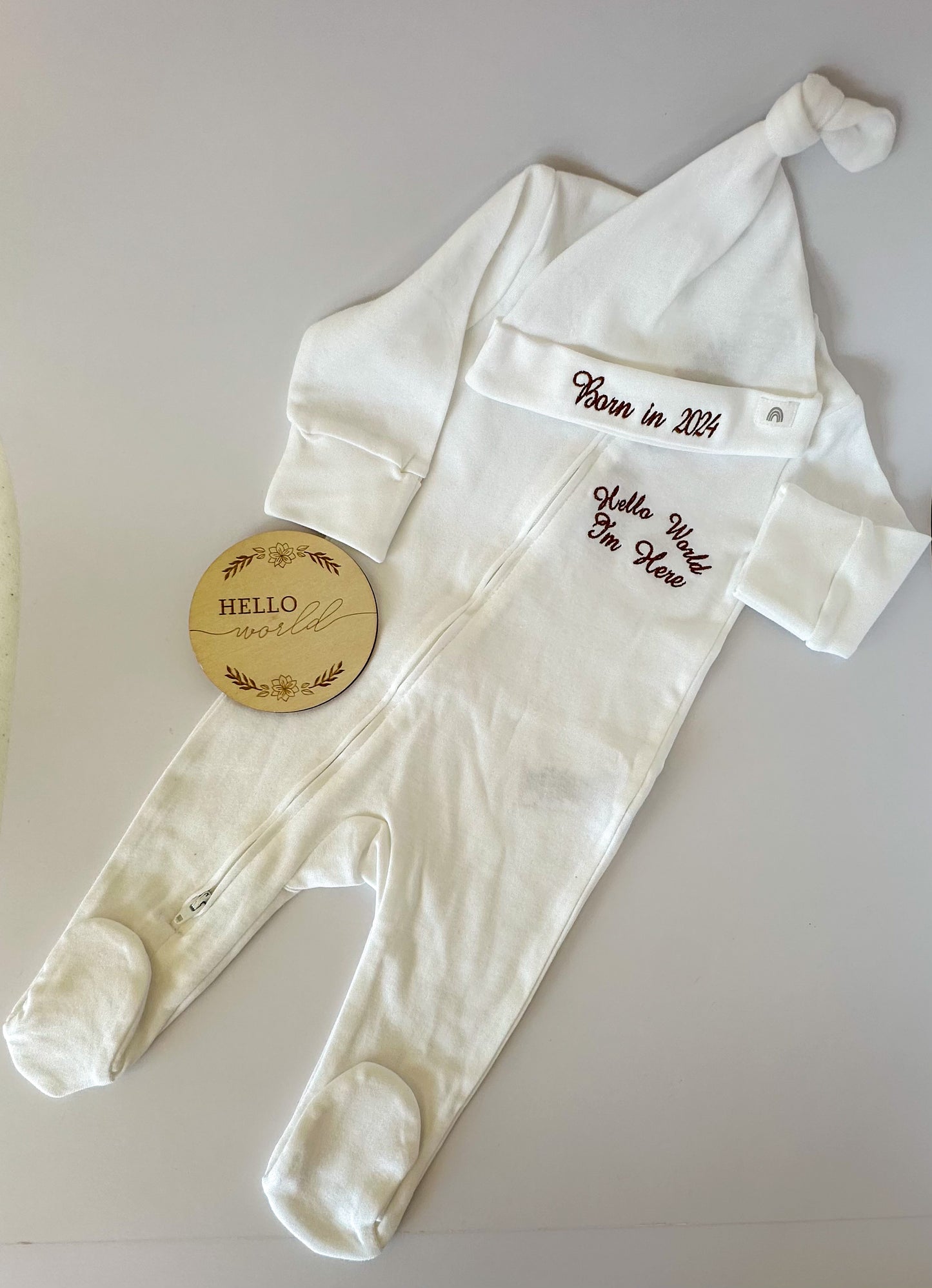 Long Sleeve 100% Cotton 2way Zip Sleepsuit with hat