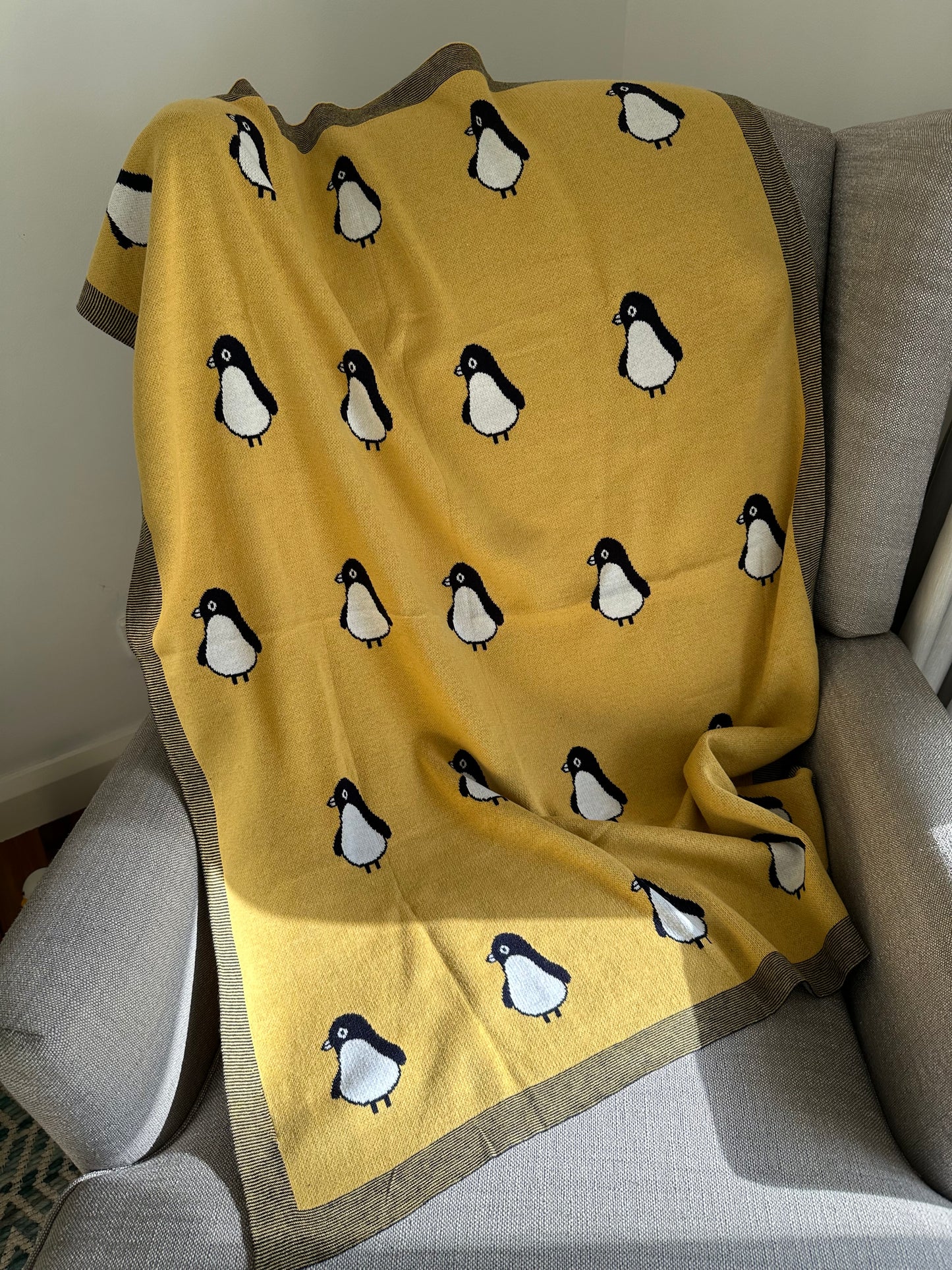 Baby Penguin Blanket Yellow 100% Cotton