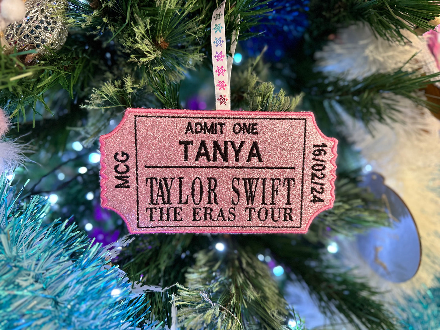 Swifty Embroidered Personalised Tree Ornament.  Taylor Swift The Eras Tour