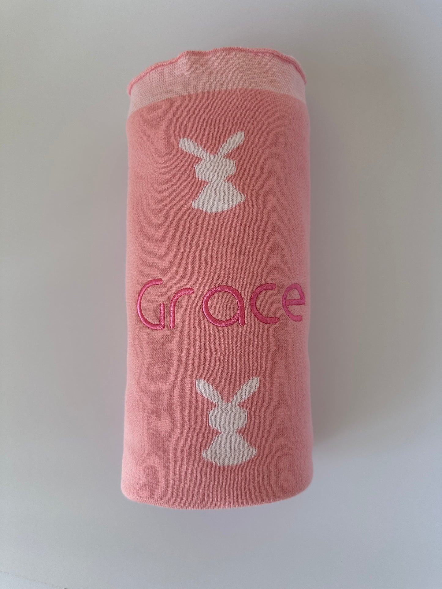 Custom Name Embroidered Baby Bunny Blanket Pink 100% Cotton