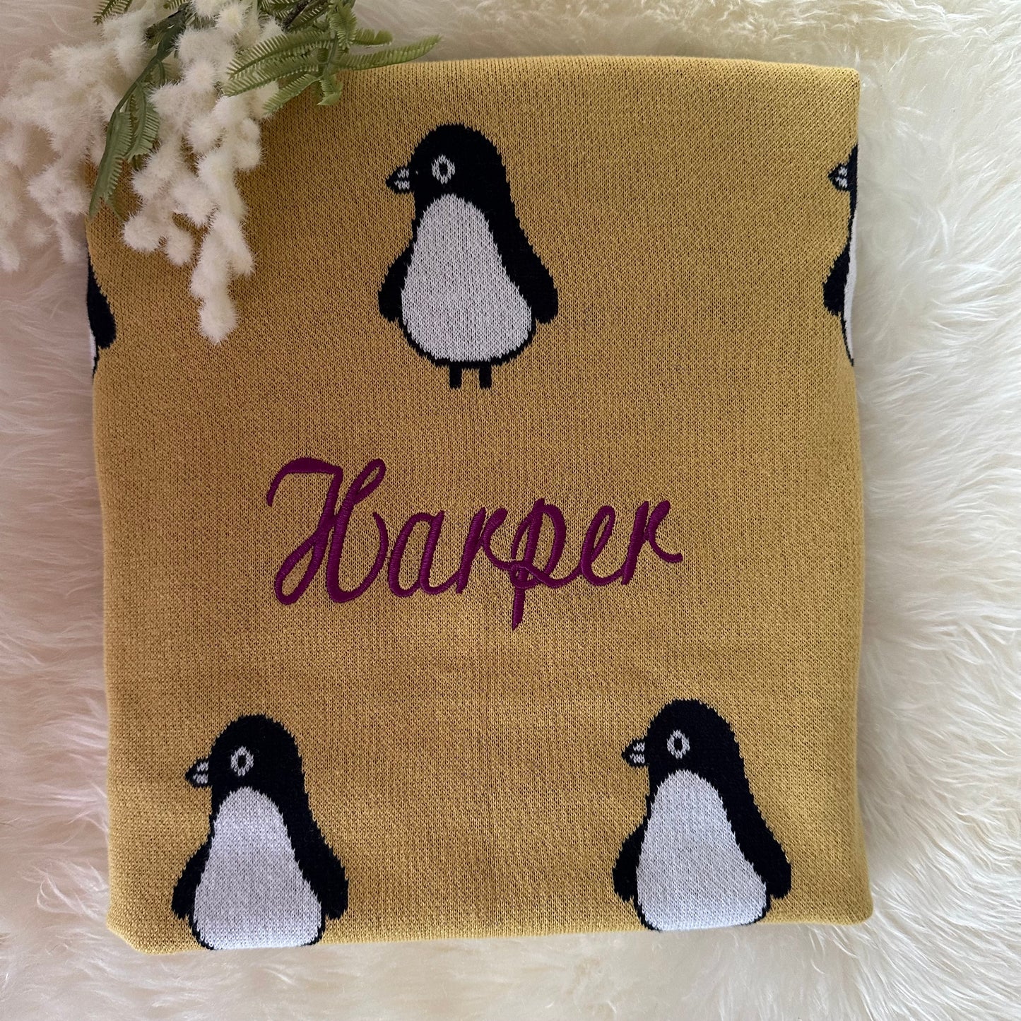 Baby Penguin Blanket Yellow 100% Cotton