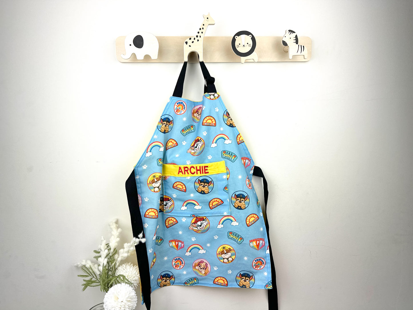 Paw Patrol Kids Apron with Embroidered Personalised Name on pocket.