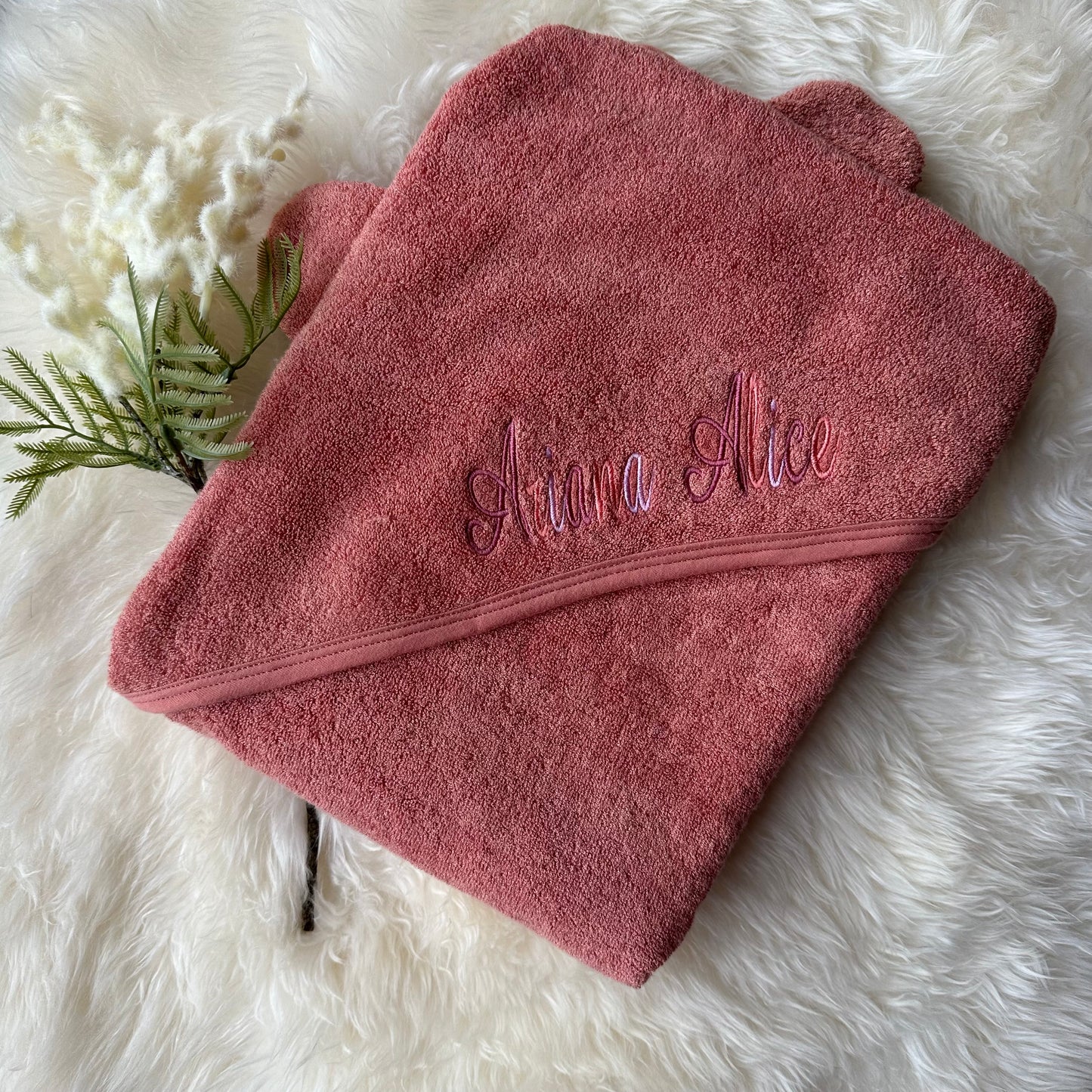 Personalised Hooded Baby Towel Blush