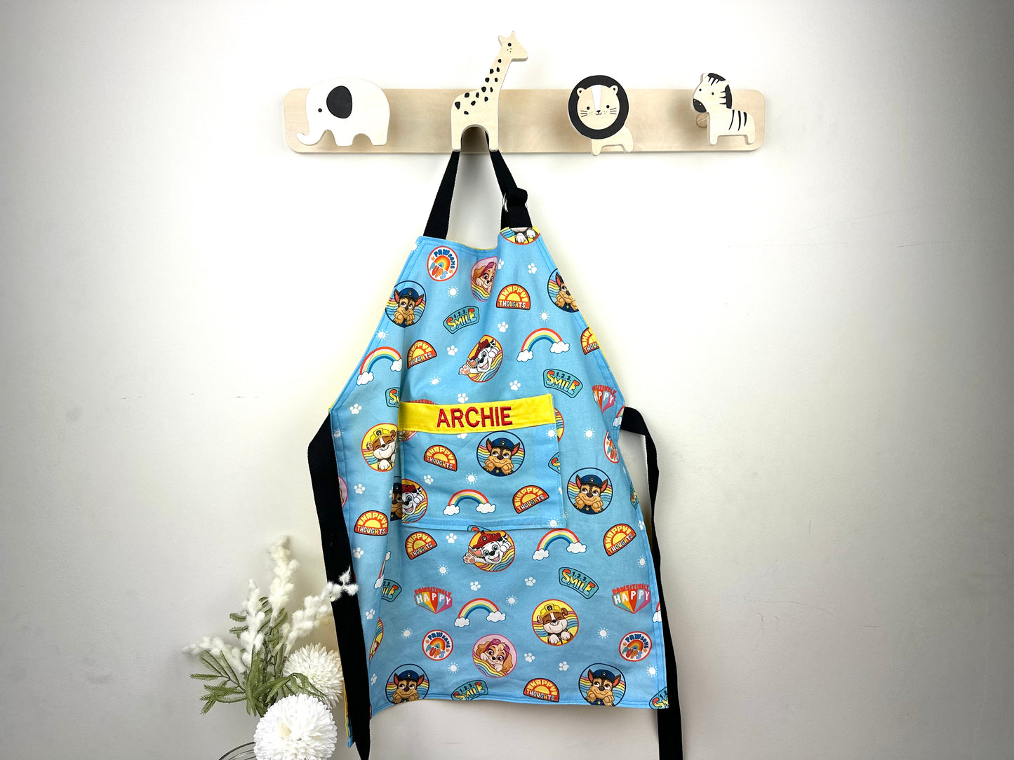 Paw Patrol Kids Apron with Embroidered Personalised Name on pocket.