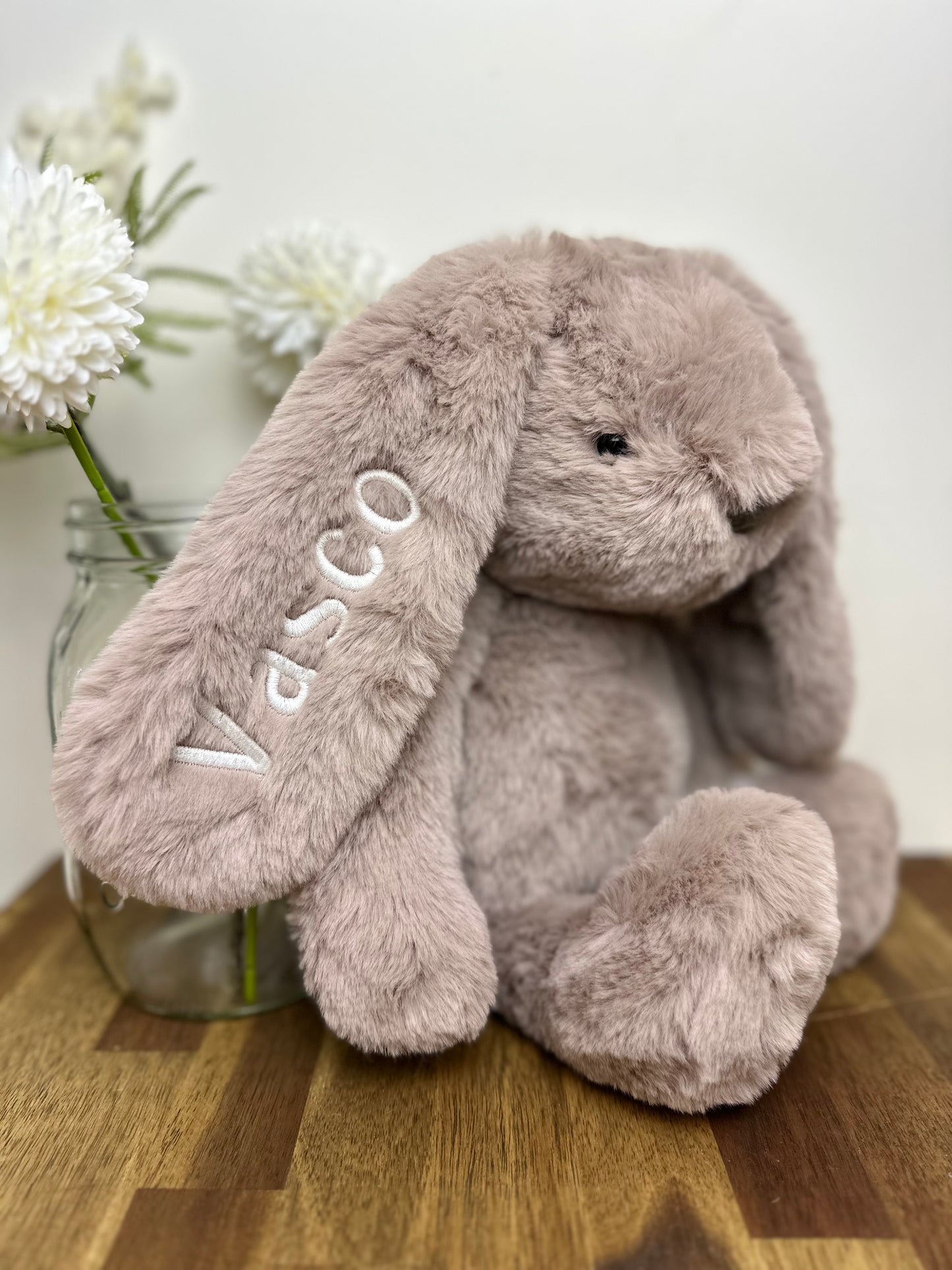 Embroidered Personalised Name Bunny Medium Taupe