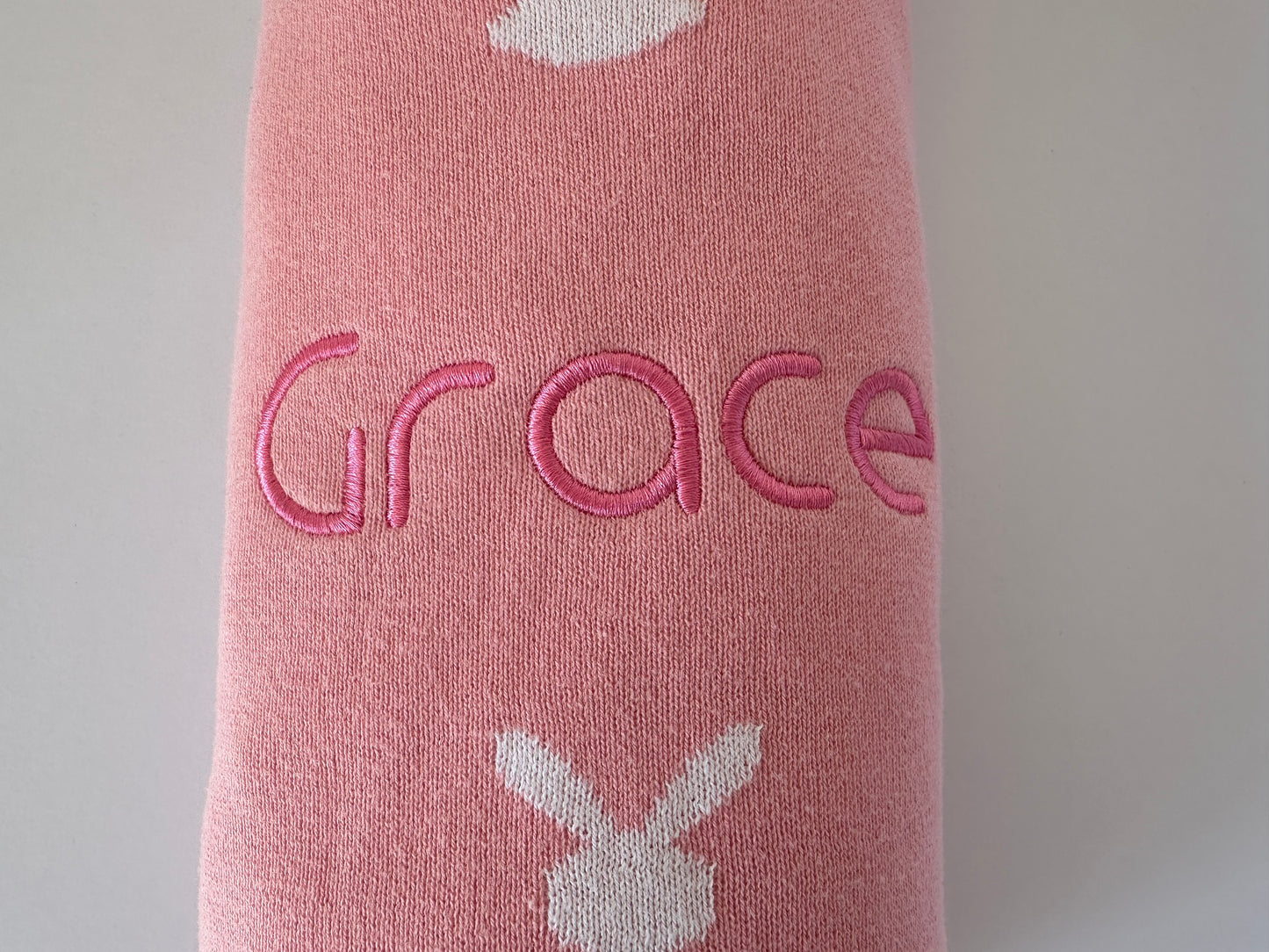 Custom Name Embroidered Baby Bunny Blanket Pink 100% Cotton