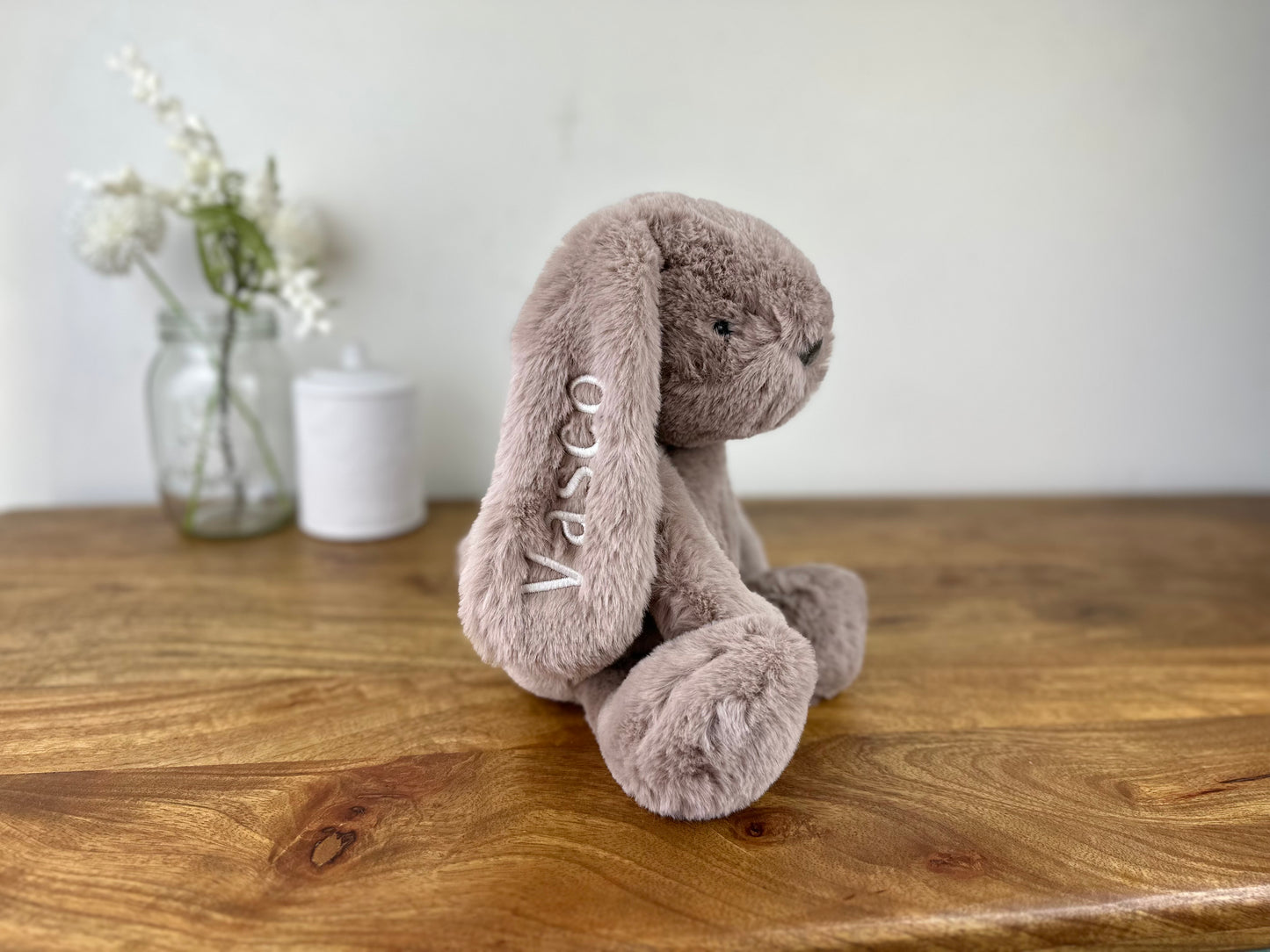 Embroidered Personalised Name Bunny Medium Taupe