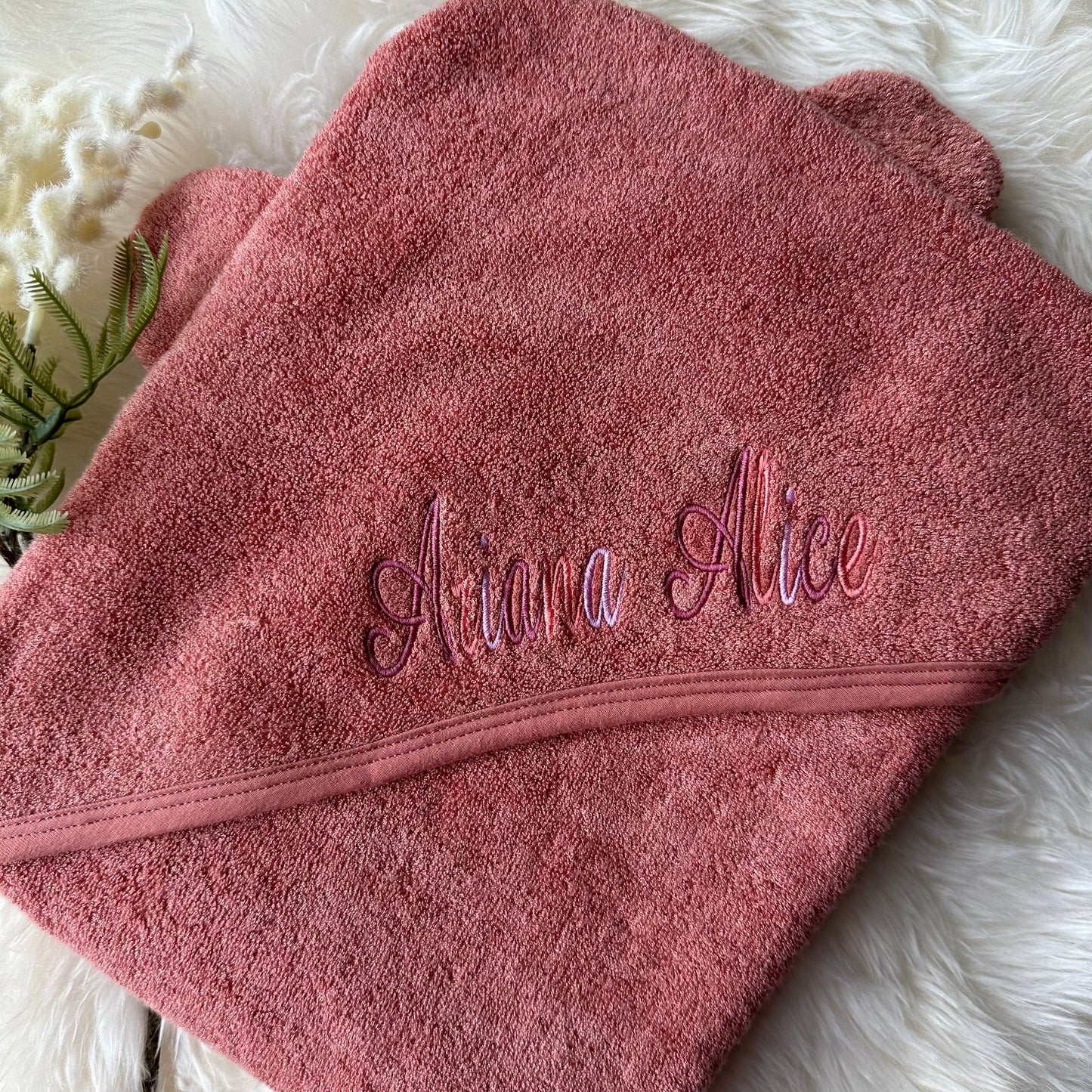 Personalised Hooded Baby Towel Blush