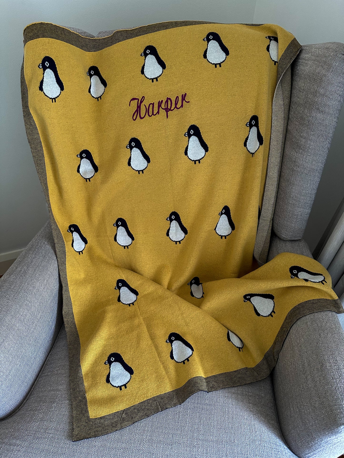 Baby Penguin Blanket Yellow 100% Cotton