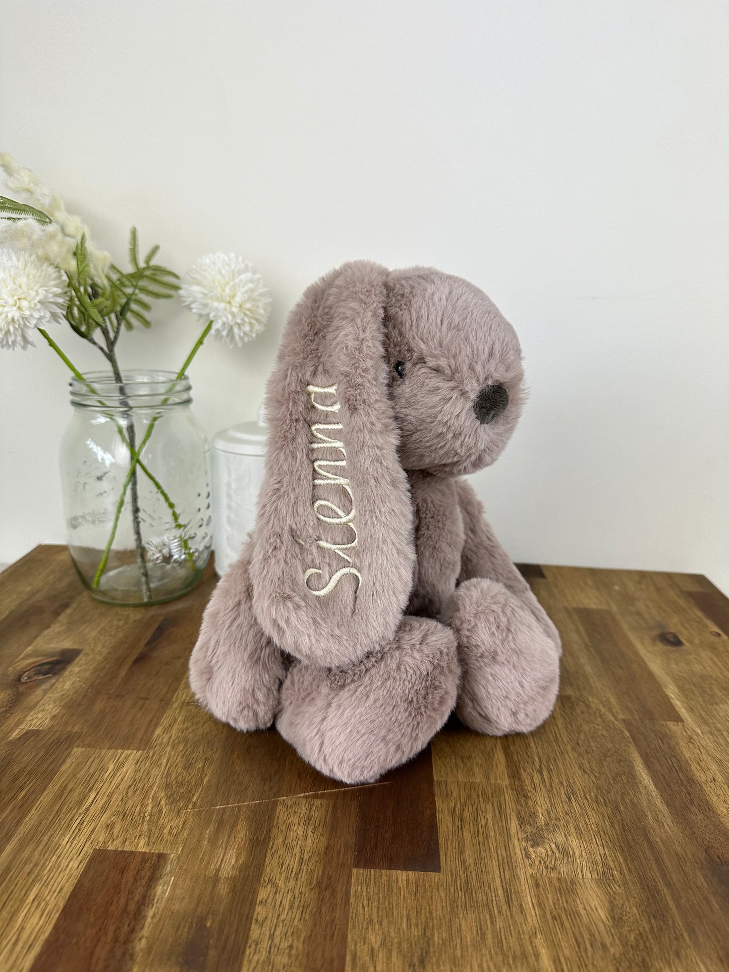 Embroidered Personalised Name Bunny Medium Taupe