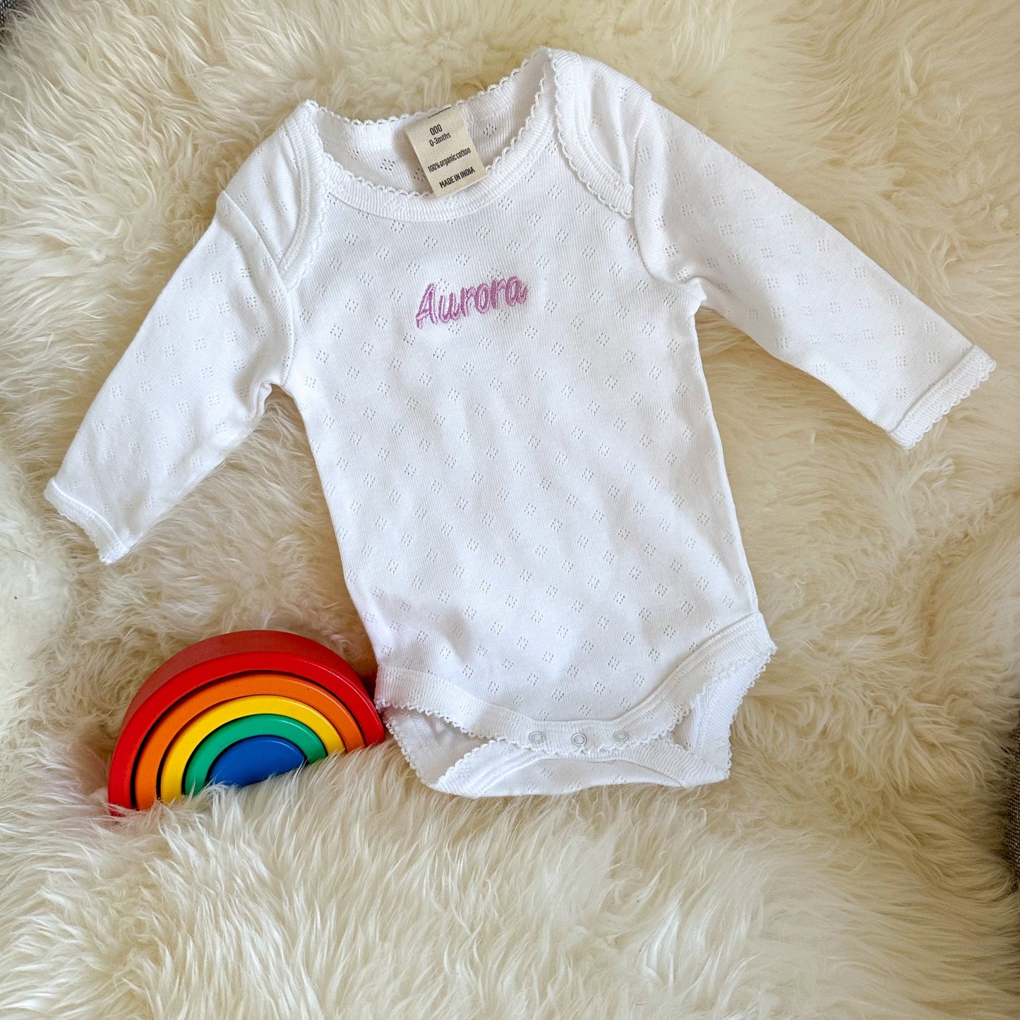 Long Sleeve 100% Organic Cotton Pointelle Bodysuit